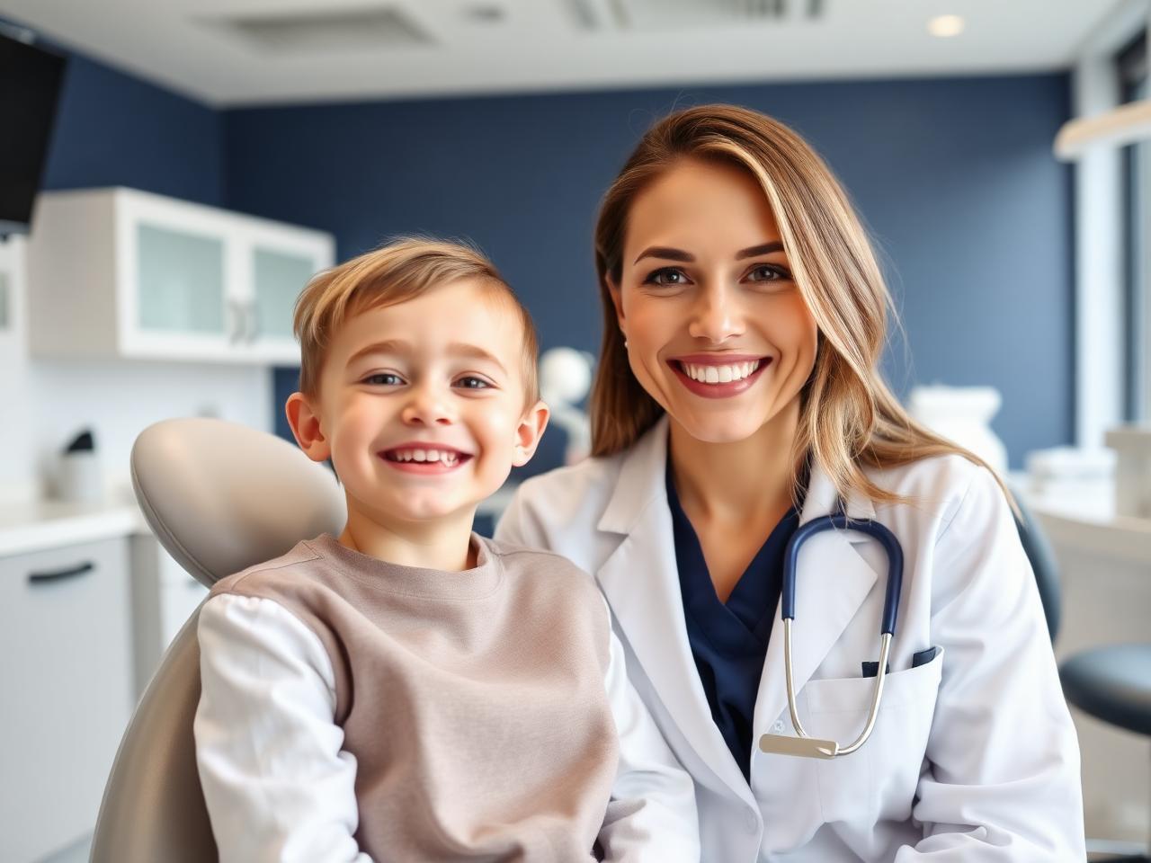 Dentist with happy child